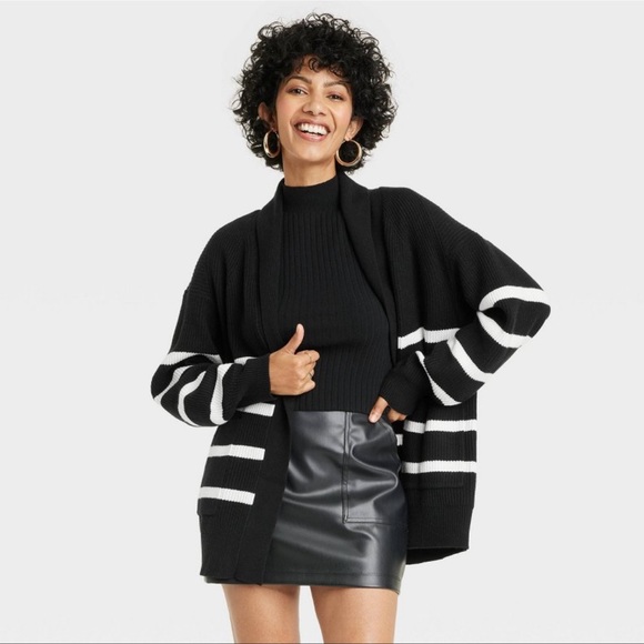 Women's Open Layering Cardigan Black/Cream - Picture 1 of 3